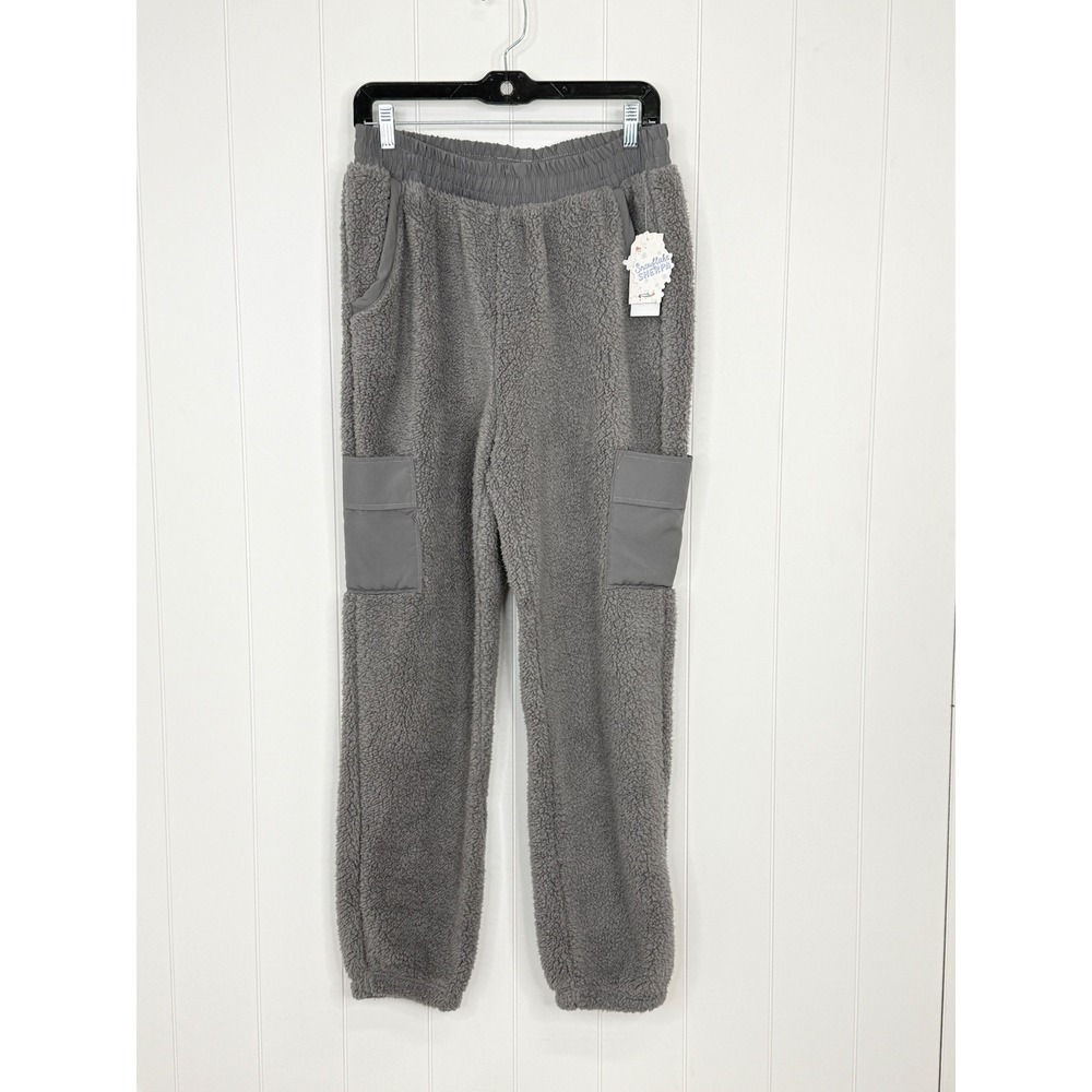 Hippie Rose Sherpa Cargo Jogger Pants NWT Juniors L Gray Cozycore